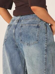 MISSGUIDED Vaqueros de pierna ancha de cintura baja con pliegues cuadrados y lavado desgastado - Azul - Ver 5