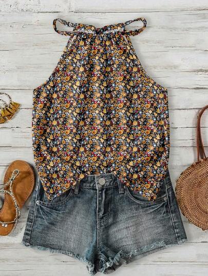 Rusticease Women's Halter Neck Camisole Suitable For Spring & Summer, Women's Ditsy Floral Camisole, Women's Summer Outfit, Women's Vacation Camisole, Retro Floral