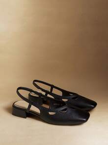 Rosivie 春夏新款时尚复古闭趾凉鞋 女款百搭侧镂空粗跟镂空字带鞋 - 黑色 - 查看 3