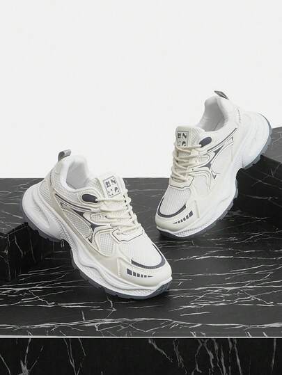 Vate 女士厚底运动鞋，系带厚底休闲运动鞋，夏季网面透气厚底鞋，轻便软底运动鞋，时尚拼接设计学生休闲鞋