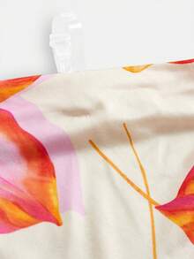 SHEIN Tween Girls Knit Floral Print Asymmetric-Shoulder Top And Maxi Skirt 2 Pieces Set, Casual Vacation Beach Holiday Outfit - Yellow - View 3