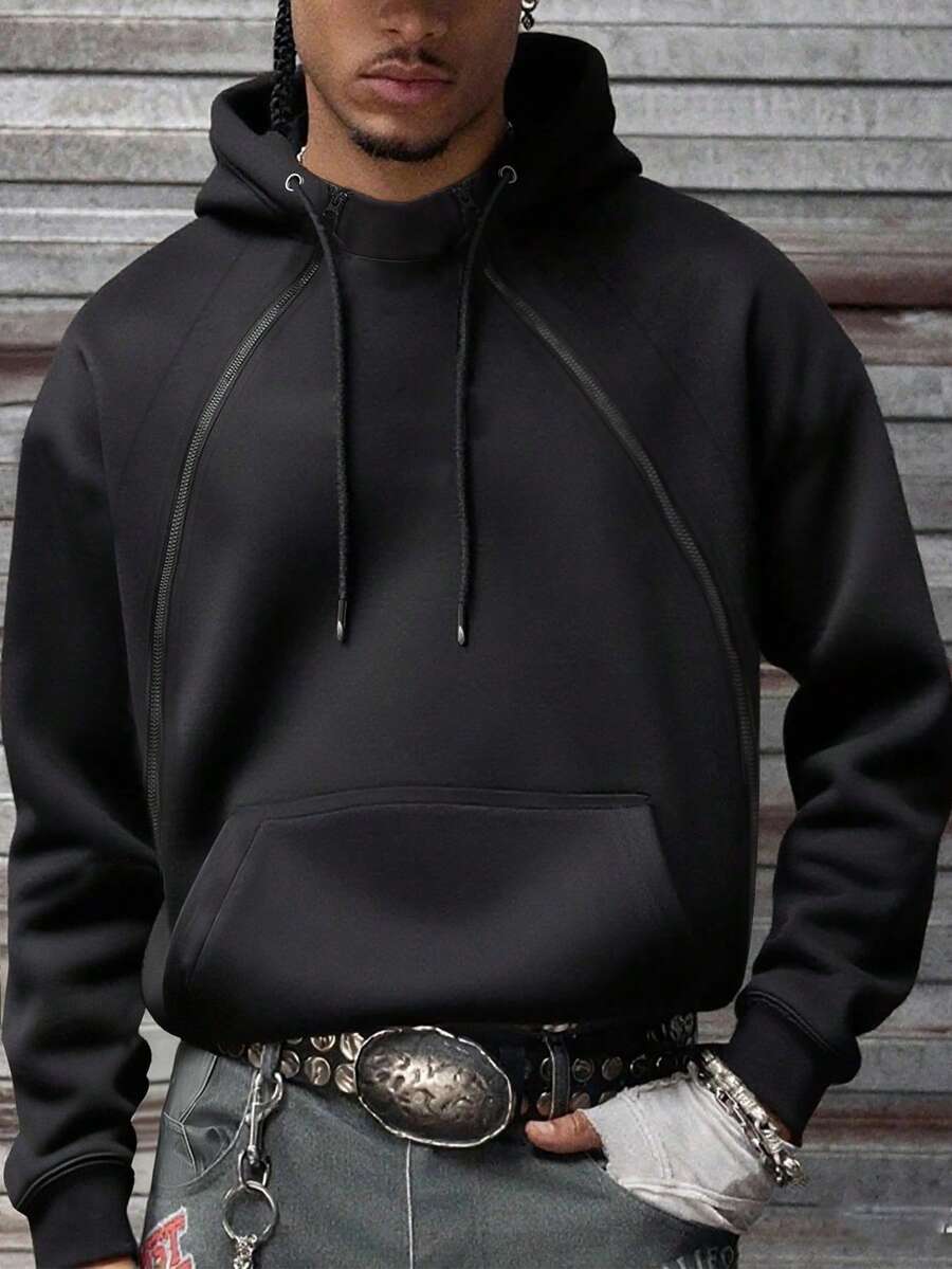 Manfinity Hypemode Men's Casual Zip-Up Hoodie Sweatshirt - Black - View 1