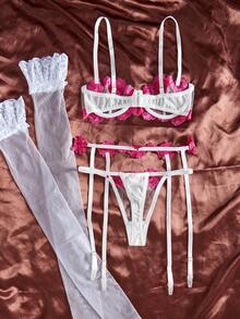SHEIN Bộ đồ lót gợi cảm có gọng thêu hoa lưới khi đi chơi - Nhiều màu - Xem 2