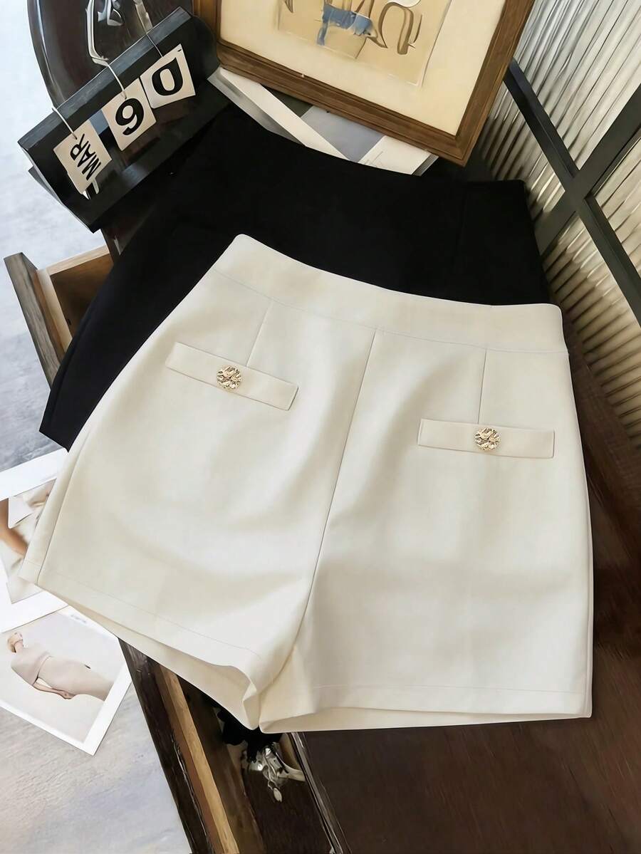 Franclia Quần short nữ màu be cài nút, kiểu dáng thường ngày, thích hợp mặc đi làm, mùa xuân/hè. - Màu be - Xem 1