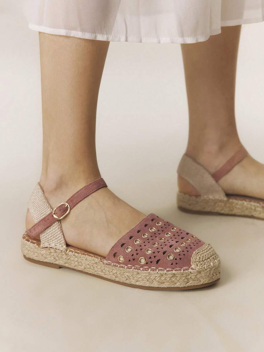 Styleloop Women's Bohemian Style Eyelet Design Fashion Buckle Slip-On Shoes - Hot Pink - View 1