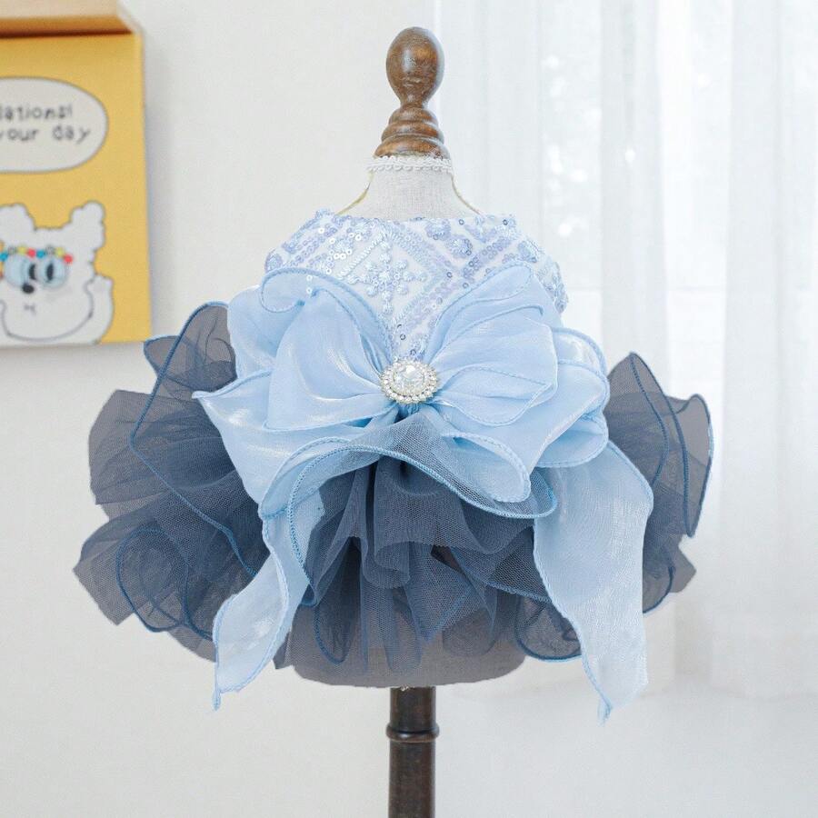 1pc Pet Dress, Blue Galaxy Wedding Gown For Dogs & Cats - Multicolor - View 1
