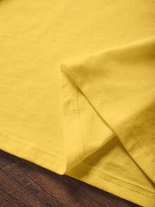 EMERY ROSE 夏季休闲条纹字母印花短袖T恤 - 黃色 - 查看 4