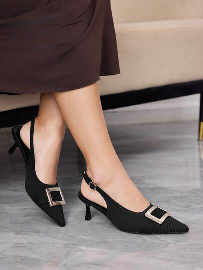 Sleekvia Women's Pointed Toe Slingback Knit Black Sexy Commuter Low Vamp Buckle Stiletto High Heel Pumps