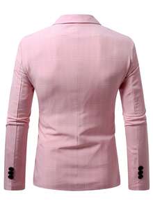 Manfinity Mode 男士条纹翻领长袖单排扣休闲西装外套 - 粉色 - 查看 2