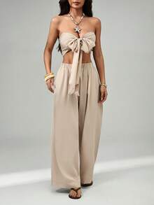 SHEIN PETITE Women Two Pieces Outfits For Daily Wear - Khaki - View 4