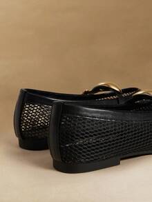 Rosivie Giày Mary Jane kiểu dáng Hàn Quốc độc đáo, chất liệu lưới chấm bi thoáng khí, khóa cài, dành cho nữ, kiểu giày búp bê đế bằng, đế mềm. - màu đen - Xem 5