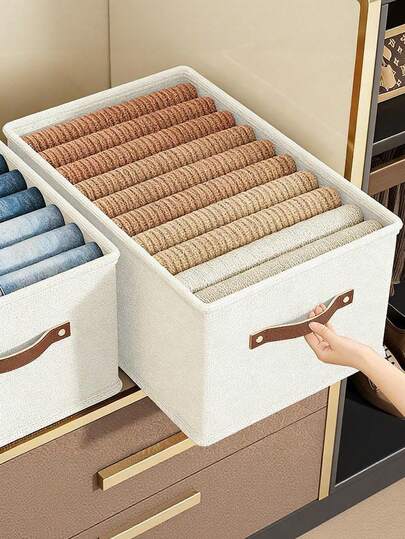 1 pieza Caja de almacenamiento plegable de tela Oxford beige sin compartimentos para armario, organización de jeans y suéteres. Decoraciones, decoración de otoño, decoración de festivales, decoración de habitaciones, decoración del hogar, decoración de otoño, decoración de dormitorio