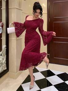 DAZY 女士优雅正式中长连衣裙 - 紅色 - 查看 9