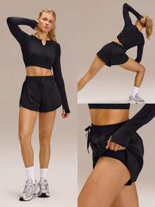 GLOWMODE Quần short VitalSwift Sleek Strides 3 inch, nhẹ, nhanh khô, co giãn, khử mùi, xẻ tà bên hông, túi khóa kéo, thích hợp cho tập luyện tennis, chạy bộ, thể dục, tập gym. - màu đen - Xem 10