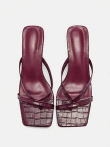2026 New Fashion Versatile Comfortable Solid Color Stone Texture High Heel Sandals (Stone Texture Random Cut), Kitten Heel Spring Shoes - Burgundy - View 9