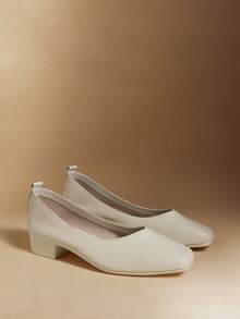 Rosivie Bombas de tacón grueso versátiles y minimalistas para uso diario de moda para mujer - Albaricoque - Ver 3