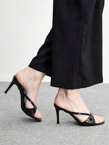 CUCCOO BIZCHIC 女士夏季新款圆头细跟高跟黑色压纹简约女式高跟凉鞋日常百搭通勤时尚优雅派对宴会高跟凉鞋 - 黑色 - 查看 8