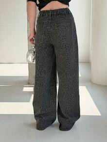 DAZY 女童豹纹牛仔裤 - 黑色 - 查看 2