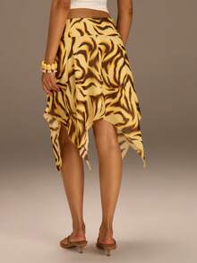 Athîral 女士不对称下摆印花中长裙 - 黃色 - 查看 1