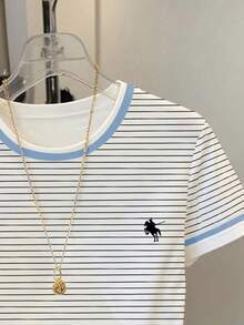 Resyla Camiseta de manga corta casual con estampado de rayas para mujer - Multicolor - Ver 4