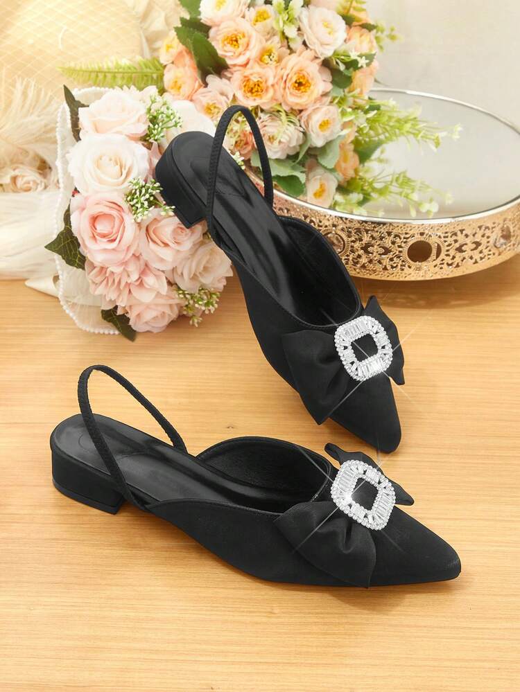 CUCCOO HITCHD Women's Autumn Rhinestone Buckle Bow Decor Chunky Heel Pumps Wedding Shoes Summer Shoes Bride Shoes
