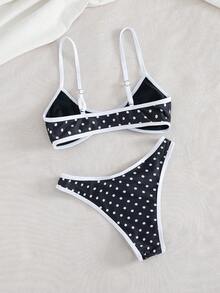 Swim Mod 2pcs/Set New Random Print Adjustable Strap Sexy & Elegant Vacation Bikini Set, Suitable For Beach, Pool Party - Black and White - View 3