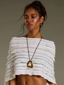 Athîral Áo choàng ngắn cổ thuyền màu trơn dành cho nữ - Màu Khaki - Xem 6