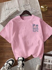 EMERY ROSE Áo thun nữ tay ngắn cổ tròn in hình cây dừa, kiểu dáng thường ngày, đa năng. - Màu Hồng baby - Xem 2