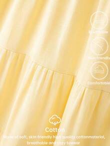 Louniche 女士休闲百搭棉麻V领收腰褶裥下摆连衣裙 - 黃色 - 查看 6