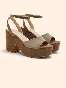 CUCCOO BASICS Sandal Wanita Warna Khaki dengan Sol Tebal dan Tali Pergelangan Kaki yang Nyaman, Cocok untuk Bepergian, Kencan, Berkumpul, Pesta, Liburan, dan Acara Lainnya - Khaki - View 5
