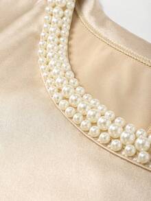 Franclia 法式优雅时尚百搭连衣裙 女装春夏新款串珠花瓣袖荷叶边腰部修身A字裙 - 香檳色 - 查看 4