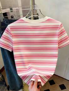 Resyla Áo thun cổ tròn tay ngắn in hình trái tim thêu kỹ thuật số dành cho nữ - Nhiều màu - Xem 2