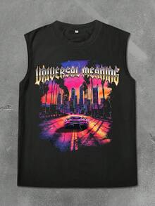 Manfinity LEGND Men's Round Neck Letter & City Print Casual Versatile Daily Wear Top - Black - View 7