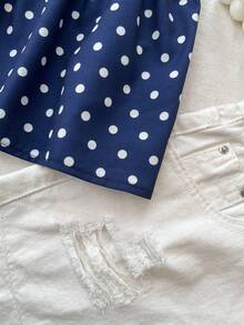 Teen Girls Polka Dot Camisole Blouse, Sweet And Cute In Navy Blue Babydoll Tops Polka Dot Top Polkadottop Babydoll Tops Girls Polka Dot Bathing Suit - Blue - View 3