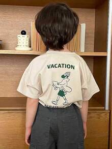 Hapijoa Kids Fall Clothes - Young Boys Printed Crew Neck Knit Short Sleeve T-Shirt, Summer - Beige - View 6