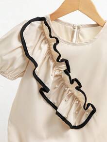 女童休闲泡泡短袖T恤，夏季 - 杏色 - 查看 7