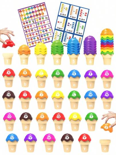 MINKOJA - SELECTS 冰淇淋计数和颜色分类堆叠玩具，ABC学习玩具，数字数学游戏学习玩具