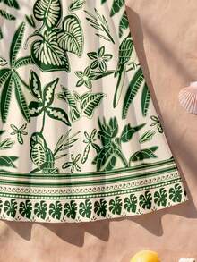 1 chiếc đầm không tay cho bé gái 4-7 tuổi, họa tiết Dopamine nhiệt đới, thiết kế nơ vai, chất liệu nhẹ, năng động và bắt mắt, phù hợp cho kỳ nghỉ biển/mặc hàng ngày mùa hè. - Nhiều màu - Xem 5