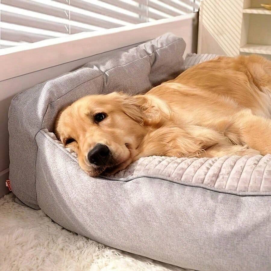 1 chiếc giường ngủ cỡ lớn cho thú cưng - Phù hợp với chó Golden Retriever cỡ lớn, thiết kế chống trượt, có thể tháo rời và giặt được, gối tựa bên hông nâng cao, sử dụng trong nhà, đồ dùng cho thú cưng. - Xám - Xem 1