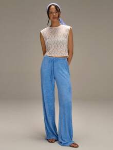 Athîral 女士休闲度假蝙蝠袖刺绣提花薄纱衬衫 - 白色 - 查看 3