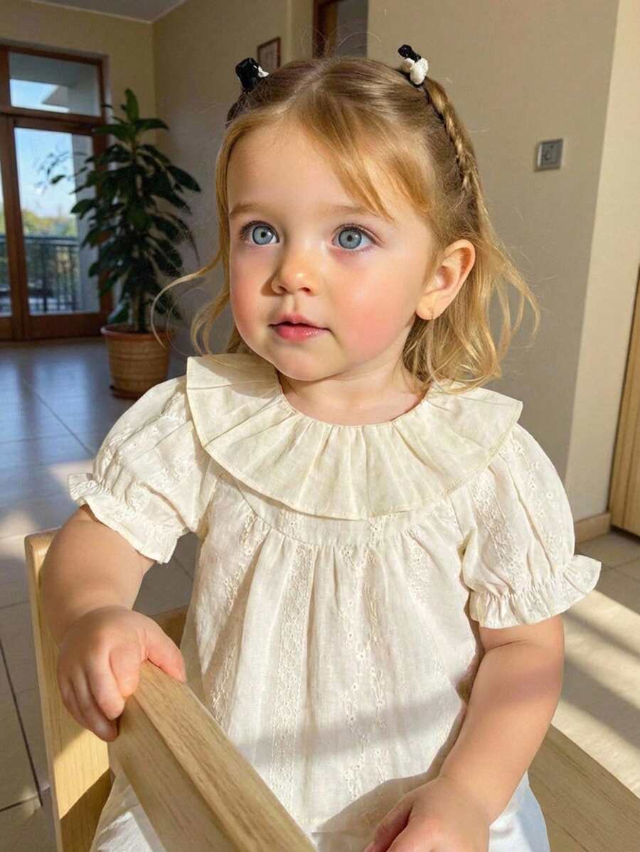 Souflis Souflis B016 Summer Princess Style Cute Ruffle Collar Baby/Toddler Girls T-Shirt - Apricot - View 1