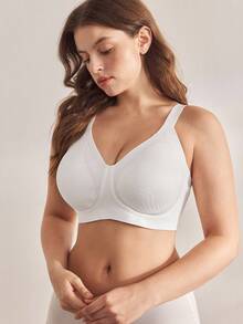 Ocili 1pc Plus Size Seamless Wireless Bra, Lift - White - View 3