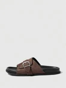 HighSole 女款增高寬帶露趾休閒舒適室內外平底拖鞋 - 棕色 - 查看 2
