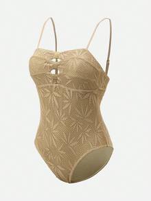 Swim Oasis 2026 SUMMER NEW  Women's Textured Fabric Metallic Hollow-Out 2 Pieces Set 2pcs/Set Summer Vacation Sexy Underwire Backless Spaghetti Strap Women One-Piece Swimsuit & Sarong Maxi Skirt Two Pieces Set Crochet Two Pieces Set Brown Two Pieces Set Women Two Pieces Set Women Bikini Cover Up Set Brown Formal Skirt Brown Wedding Guest Skirt Rose Gold Skirt Women Earth Tone Skirt Bronze Skirt Beach Outfits, Music Festival Outfits, Vacation Outfits, Seaside Dates, Holiday Outfits, Sexy, Elegant, Casual Outfits, Beach Party Outfits, Pool Party Outfits - Khaki - View 13