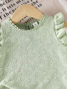 SHEIN Playful Pals Áo kiểu vintage mới thoải mái và thời trang cho bé gái, chất liệu mềm mại, thiết kế thanh lịch và ấm áp, phù hợp cho các hoạt động trong nhà và ngoài trời, mùa xuân/hè. - màu xanh lá - Xem 5