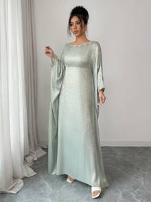 Elenzga Vestido elegante de manga de murciélago con aplicaciones bordadas para fiesta - Verde - Ver 7