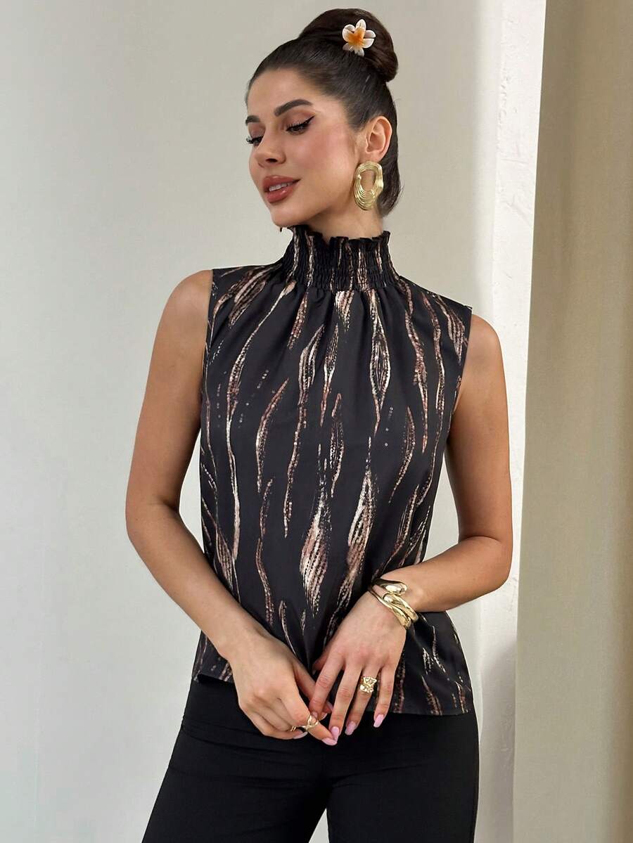 Firerie 女士优雅高贵简约通勤金属艺术涂鸦无袖上衣 - 彩色 - 查看 1