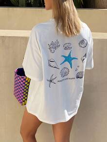 DAZY Áo thun nữ mùa hè tay ngắn dáng rộng, in chữ và hình đồ họa, kiểu dáng thường ngày, thích hợp mặc nhà. - trắng - Xem 7