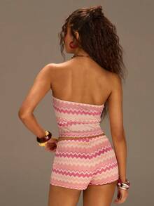 Athîral 女士波浪条纹抹胸上衣和短裤两件套 - 彩色 - 查看 2