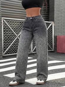 SHEIN ICON 女士休闲水洗渐变豹纹牛仔裤 - 彩色 - 查看 1